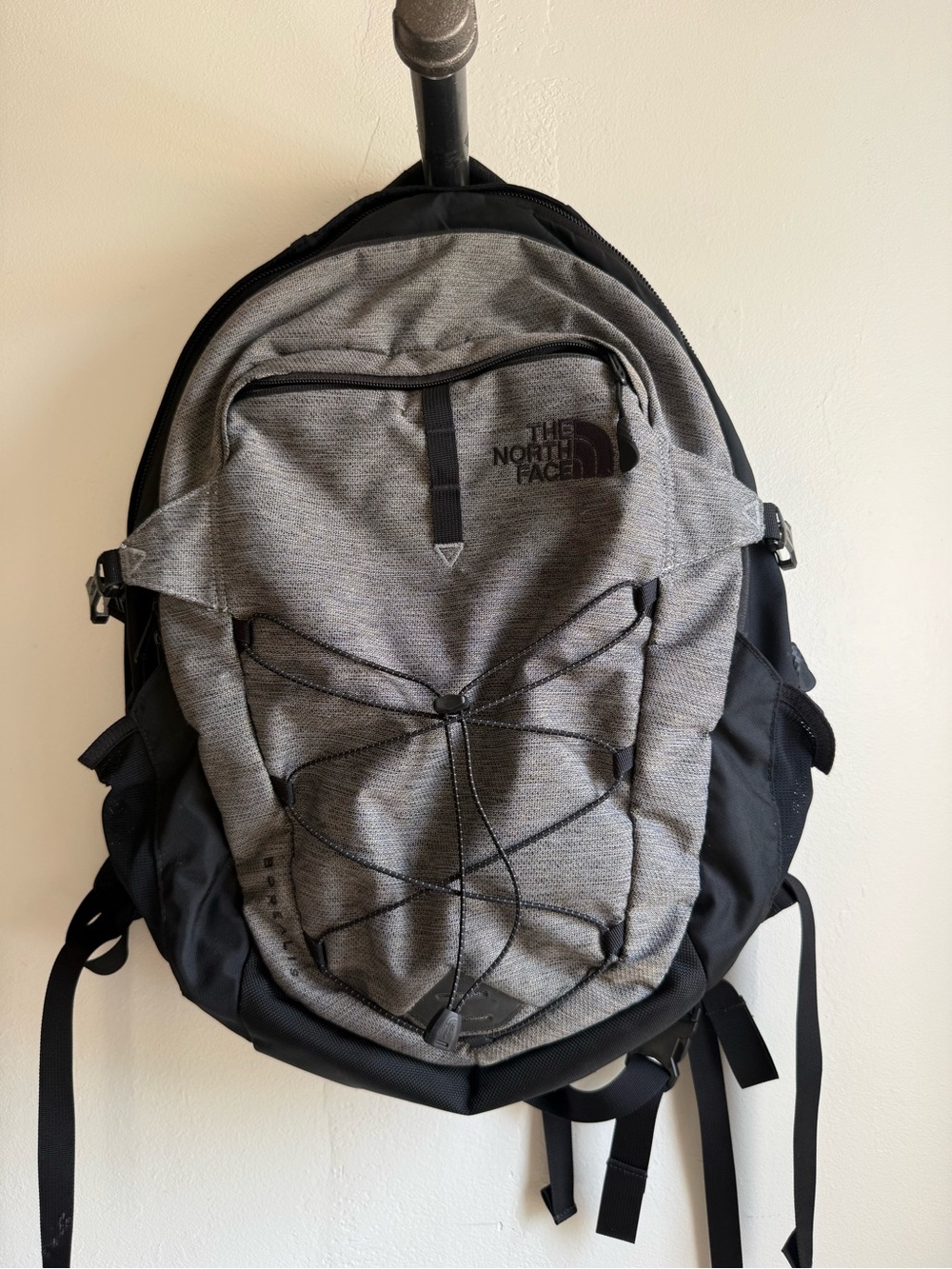 The North Face Borealis Gray Black Backpack with Front Bungee Cord
